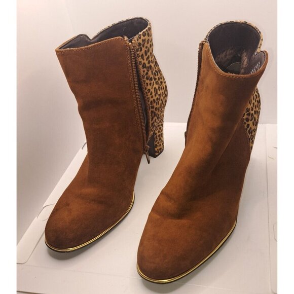 Rialto Women's Ankle Bootie Leopard Boots 3 1/2" Heel R8320 Chestnut Brown 8M - Picture 3 of 7